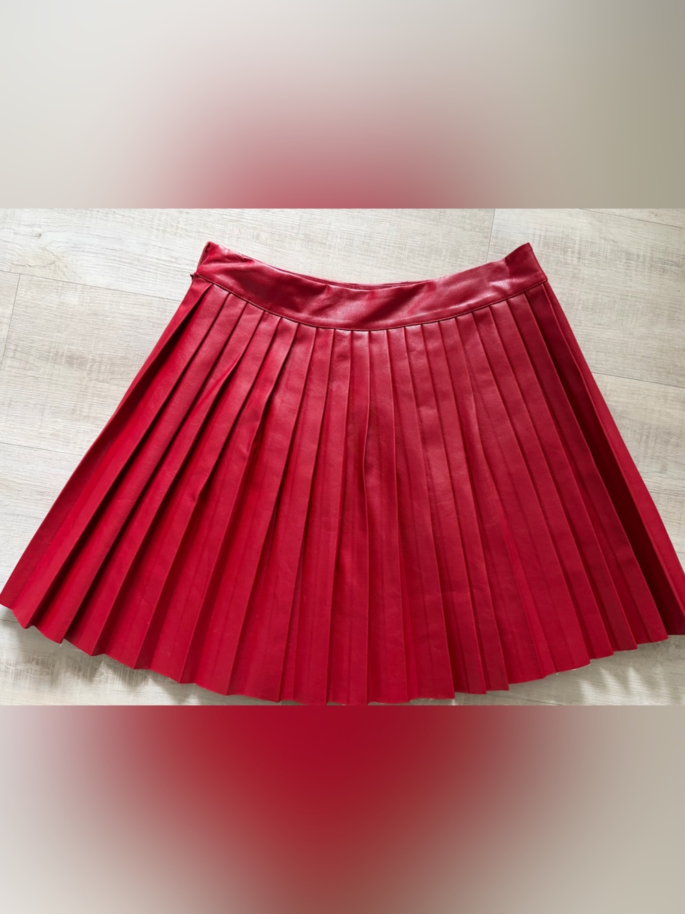 SHEIN Red Pleated Faux Leather Skater Skirt